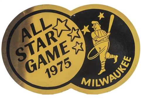 1975 All Star Game 12x18 Wooden Sign Attributed To Milwaukee County Stadium